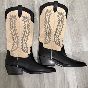 Marc fisher black  and beige Cowboy Boots - never worn - size 9.5
